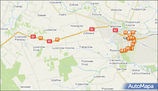 mapa Trębaczów gmina Łęczna, Trębaczów gmina Łęczna na mapie Targeo