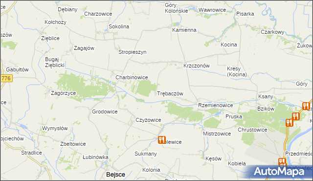 mapa Trębaczów gmina Opatowiec, Trębaczów gmina Opatowiec na mapie Targeo