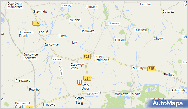 mapa Tropy Sztumskie, Tropy Sztumskie na mapie Targeo