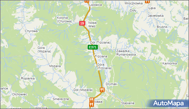 mapa Trzciana gmina Dukla, Trzciana gmina Dukla na mapie Targeo
