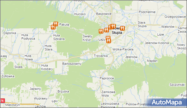 mapa Trzcianka gmina Nowa Słupia, Trzcianka gmina Nowa Słupia na mapie Targeo