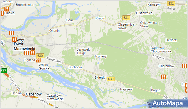 mapa Trzciany gmina Jabłonna, Trzciany gmina Jabłonna na mapie Targeo