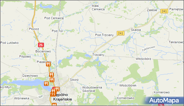 mapa Trzciany gmina Sępólno Krajeńskie, Trzciany gmina Sępólno Krajeńskie na mapie Targeo