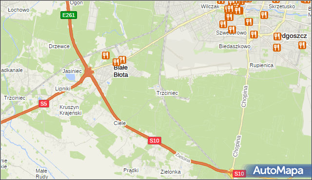 mapa Trzciniec gmina Białe Błota, Trzciniec gmina Białe Błota na mapie Targeo