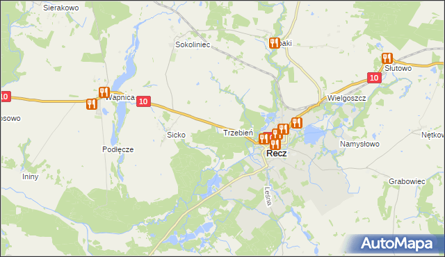 mapa Trzebień gmina Recz, Trzebień gmina Recz na mapie Targeo