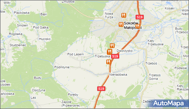 mapa Trzebuska, Trzebuska na mapie Targeo