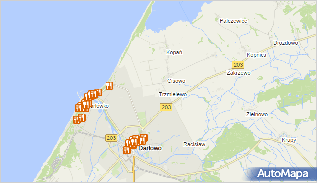 mapa Trzmielewo gmina Darłowo, Trzmielewo gmina Darłowo na mapie Targeo