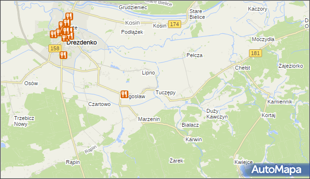 mapa Tuczępy gmina Drezdenko, Tuczępy gmina Drezdenko na mapie Targeo