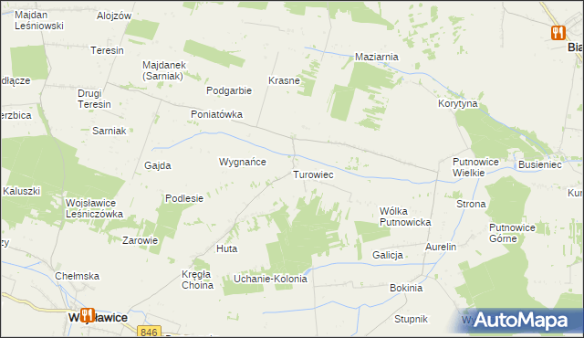 mapa Turowiec gmina Wojsławice, Turowiec gmina Wojsławice na mapie Targeo