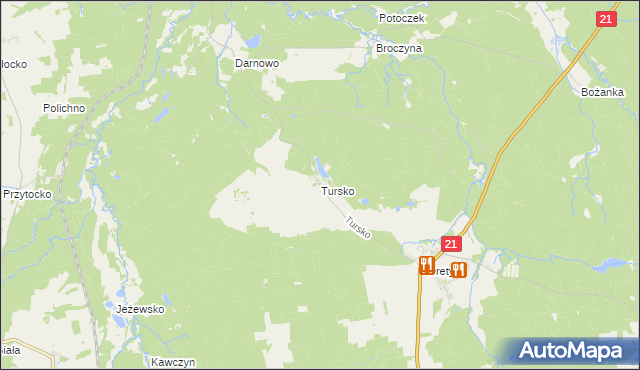 mapa Tursko gmina Miastko, Tursko gmina Miastko na mapie Targeo