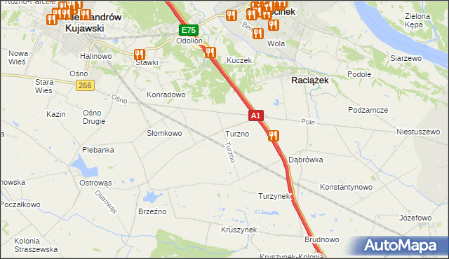 mapa Turzno gmina Raciążek, Turzno gmina Raciążek na mapie Targeo