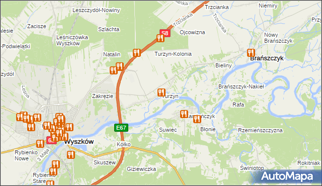 mapa Turzyn gmina Brańszczyk, Turzyn gmina Brańszczyk na mapie Targeo