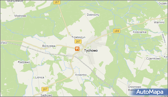 mapa Tychowo powiat białogardzki, Tychowo powiat białogardzki na mapie Targeo