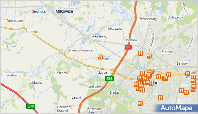 mapa Ulesie gmina Miłkowice, Ulesie gmina Miłkowice na mapie Targeo