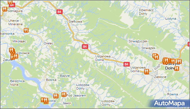 mapa Ustjanowa Dolna, Ustjanowa Dolna na mapie Targeo