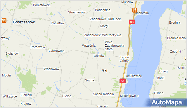 mapa Ustków gmina Warta, Ustków gmina Warta na mapie Targeo