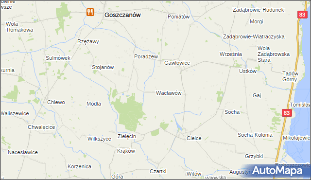 mapa Wacławów gmina Goszczanów, Wacławów gmina Goszczanów na mapie Targeo
