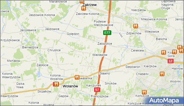 mapa Wacławów gmina Wolanów, Wacławów gmina Wolanów na mapie Targeo