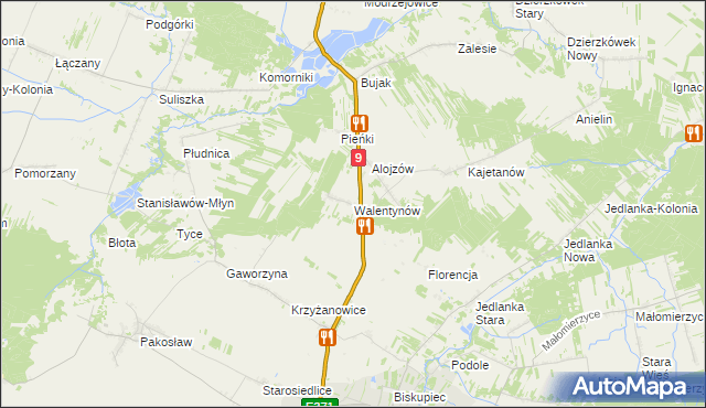 mapa Walentynów gmina Iłża, Walentynów gmina Iłża na mapie Targeo