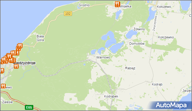 mapa Warnowo gmina Wolin, Warnowo gmina Wolin na mapie Targeo
