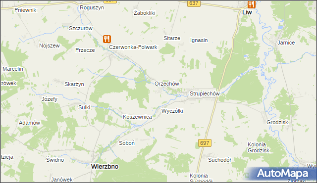 mapa Wąsosze gmina Wierzbno, Wąsosze gmina Wierzbno na mapie Targeo