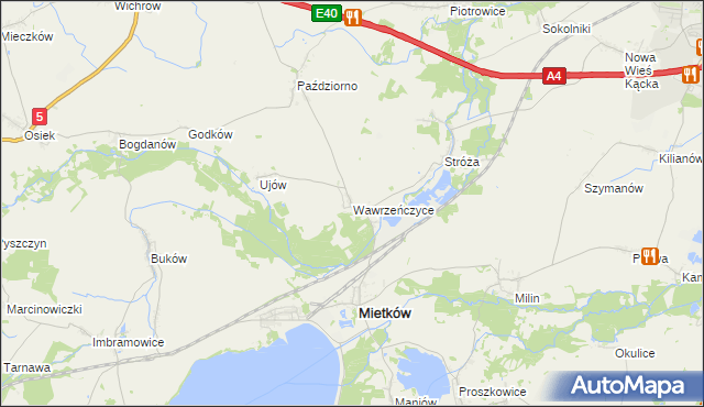 mapa Wawrzeńczyce gmina Mietków, Wawrzeńczyce gmina Mietków na mapie Targeo