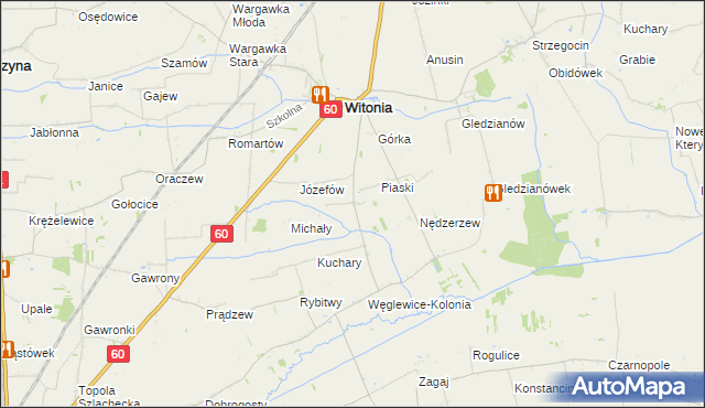 mapa Węglewice gmina Witonia, Węglewice gmina Witonia na mapie Targeo