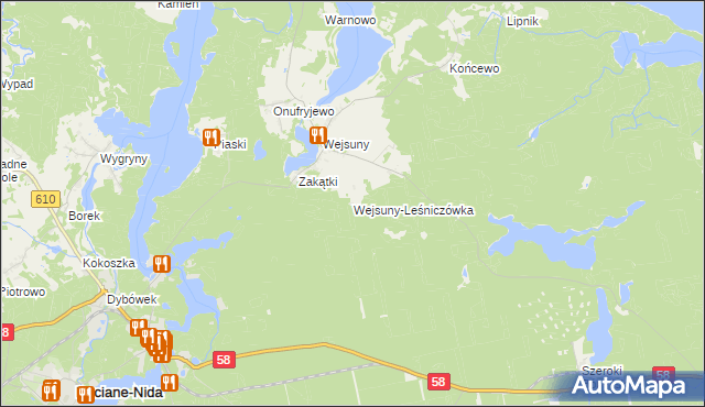mapa Wejsuny-Leśniczówka, Wejsuny-Leśniczówka na mapie Targeo