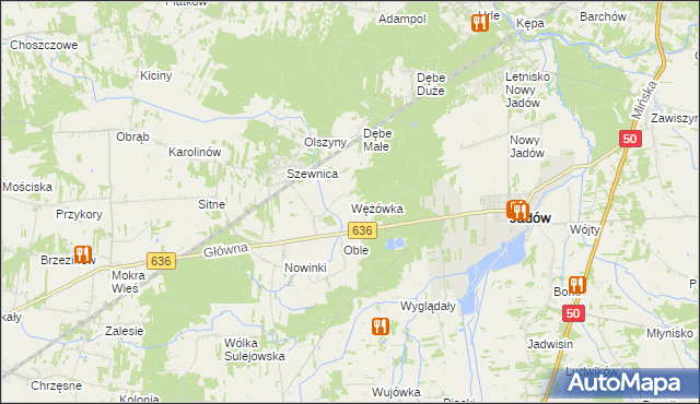 mapa Wężówka gmina Jadów, Wężówka gmina Jadów na mapie Targeo