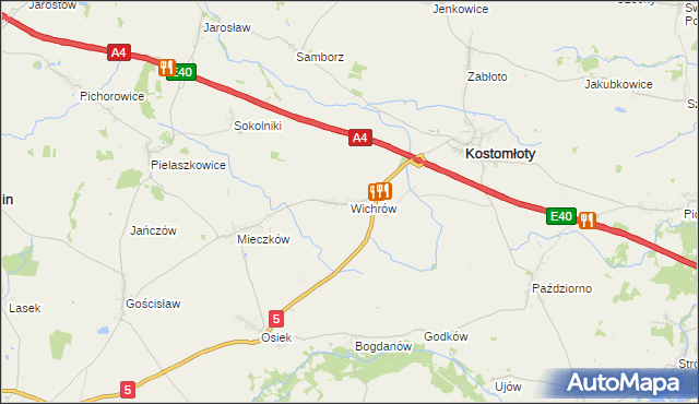 mapa Wichrów gmina Kostomłoty, Wichrów gmina Kostomłoty na mapie Targeo