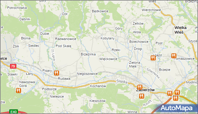 mapa Więckowice gmina Zabierzów, Więckowice gmina Zabierzów na mapie Targeo