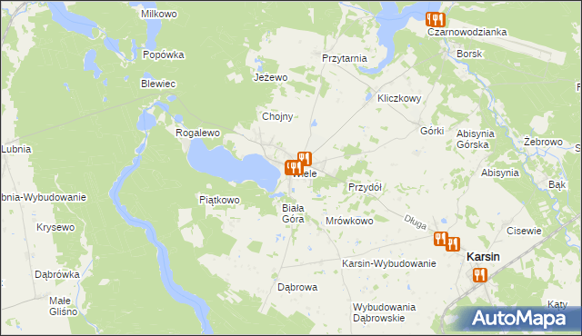 mapa Wiele gmina Karsin, Wiele gmina Karsin na mapie Targeo