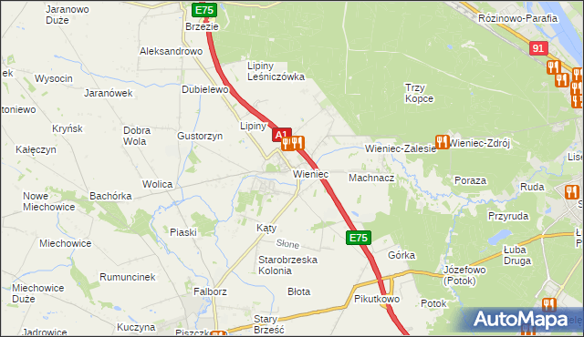 mapa Wieniec gmina Brześć Kujawski, Wieniec gmina Brześć Kujawski na mapie Targeo