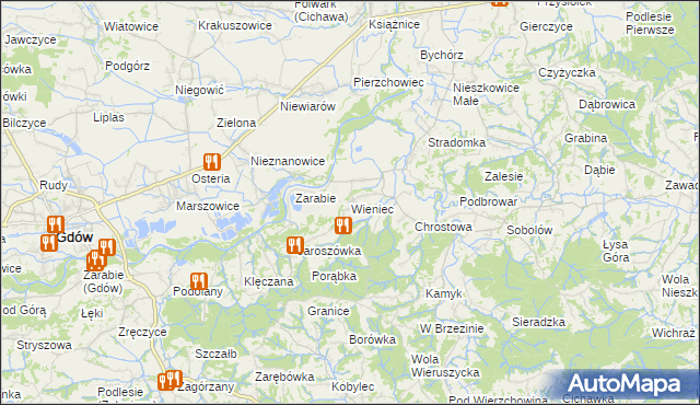 mapa Wieniec gmina Gdów, Wieniec gmina Gdów na mapie Targeo