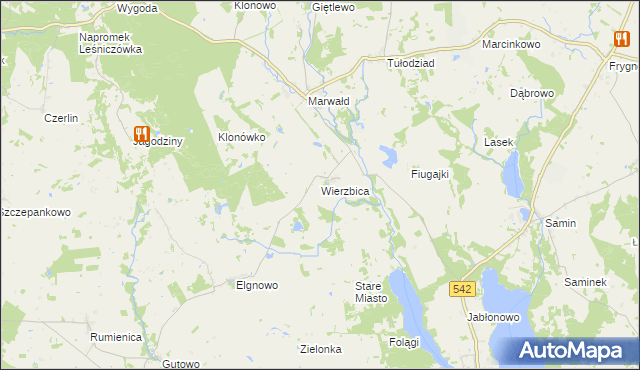 mapa Wierzbica gmina Dąbrówno, Wierzbica gmina Dąbrówno na mapie Targeo