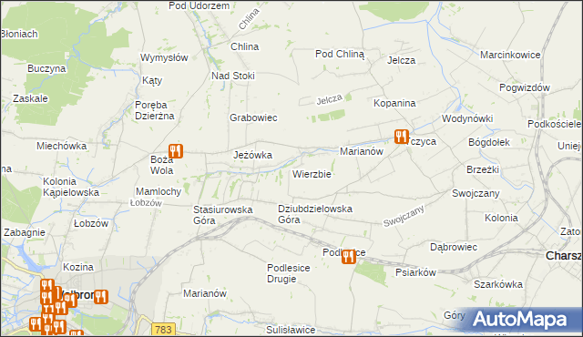 mapa Wierzbie gmina Charsznica, Wierzbie gmina Charsznica na mapie Targeo