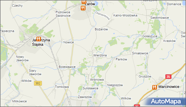 mapa Wierzbna gmina Żarów, Wierzbna gmina Żarów na mapie Targeo