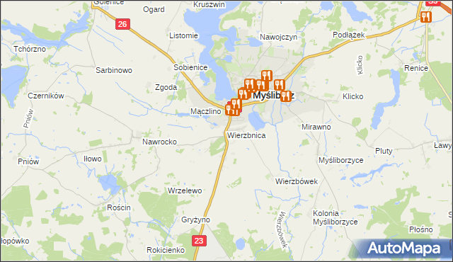 mapa Wierzbnica gmina Myślibórz, Wierzbnica gmina Myślibórz na mapie Targeo