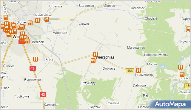 mapa Wierzchlas powiat wieluński, Wierzchlas powiat wieluński na mapie Targeo