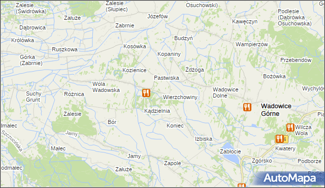 mapa Wierzchowiny gmina Wadowice Górne, Wierzchowiny gmina Wadowice Górne na mapie Targeo