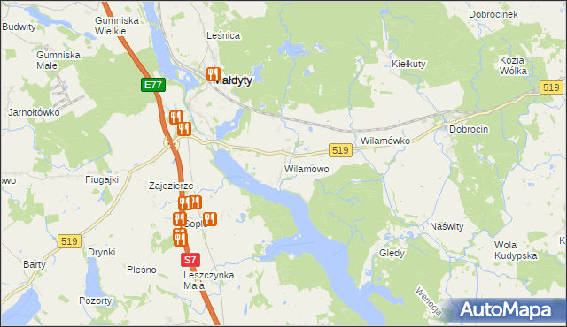 mapa Wilamowo gmina Małdyty, Wilamowo gmina Małdyty na mapie Targeo