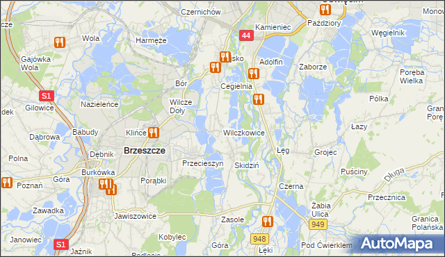 mapa Wilczkowice gmina Brzeszcze, Wilczkowice gmina Brzeszcze na mapie Targeo