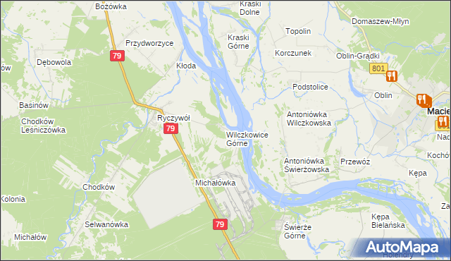 mapa Wilczkowice Górne gmina Kozienice, Wilczkowice Górne gmina Kozienice na mapie Targeo