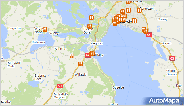 mapa Wilkasy gmina Giżycko, Wilkasy gmina Giżycko na mapie Targeo