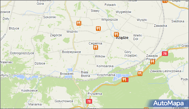 mapa Wilków gmina Irządze, Wilków gmina Irządze na mapie Targeo