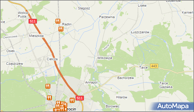 mapa Wilkowyja gmina Jarocin, Wilkowyja gmina Jarocin na mapie Targeo