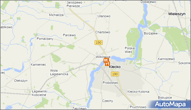 mapa Wilkowyja gmina Kłecko, Wilkowyja gmina Kłecko na mapie Targeo