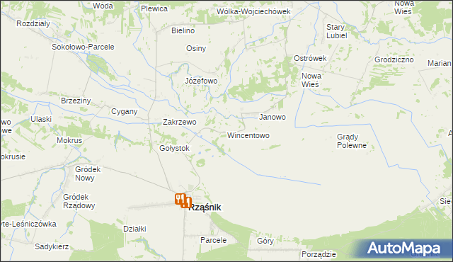 mapa Wincentowo gmina Rząśnik, Wincentowo gmina Rząśnik na mapie Targeo