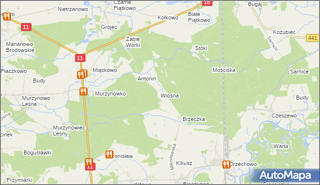 mapa Wiosna gmina Krzykosy, Wiosna gmina Krzykosy na mapie Targeo
