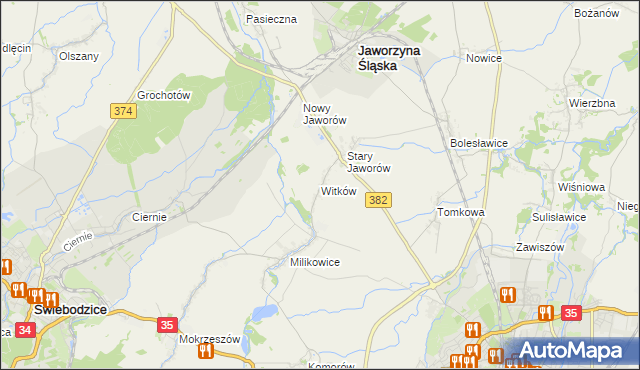 mapa Witków gmina Jaworzyna Śląska, Witków gmina Jaworzyna Śląska na mapie Targeo